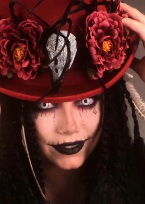 Halloween Deluxe Voodoo Burgundy Top Hat With Feathers 4 Halloween Deluxe Voodoo Burgundy Top Hat With Feathers - Image 2