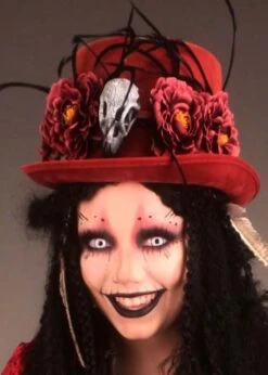 Halloween Deluxe Voodoo Burgundy Top Hat With Feathers 10 Halloween Deluxe Voodoo Burgundy Top Hat With Feathers -Halloween Fans Shop deluxe voodoo burgundy top hat 02