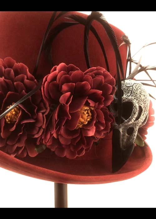 Halloween Deluxe Voodoo Burgundy Top Hat With Feathers 6 Halloween Deluxe Voodoo Burgundy Top Hat With Feathers - Image 4