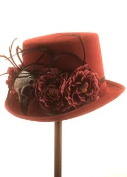 Halloween Deluxe Voodoo Burgundy Top Hat With Feathers 12 Halloween Deluxe Voodoo Burgundy Top Hat With Feathers -Halloween Fans Shop deluxe voodoo burgundy top hat 04
