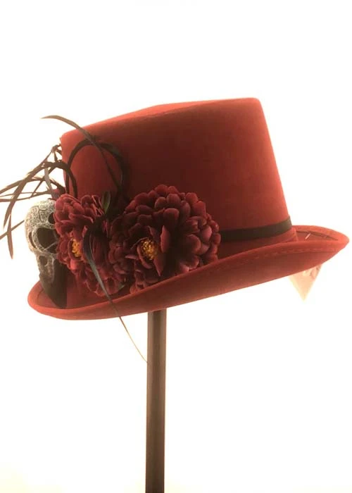 Halloween Deluxe Voodoo Burgundy Top Hat With Feathers 8 Halloween Deluxe Voodoo Burgundy Top Hat With Feathers - Image 6