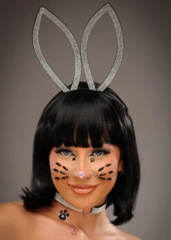 Womens Deluxe Rhinestone Bunny Ears And Choker