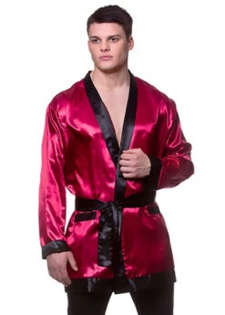Mens Hugh Hefner Style Red Satin Smoking Jacket