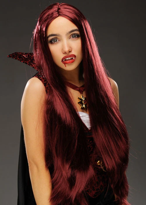 Halloween Gothic Vampire Extra Long Burgundy Wig 3 Halloween Gothic Vampire Extra Long Burgundy Wig