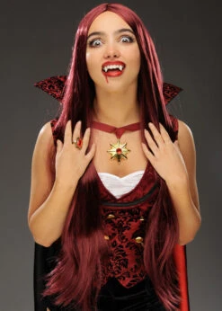 Halloween Gothic Vampire Extra Long Burgundy Wig 7 Halloween Gothic Vampire Extra Long Burgundy Wig -Halloween Fans Shop extra long burgundy vampire wig L0962 02
