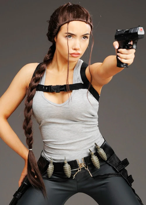 Womens Brown Plaited Lara Croft Style Wig 3 Womens Brown Plaited Lara Croft Style Wig