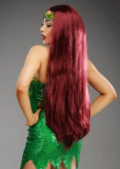 Womens Extra Long Burgundy Poison Ivy Style Wig -Halloween Fans Shop extra long poison ivy wig 02