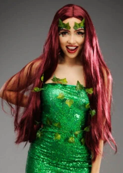 Womens Extra Long Burgundy Poison Ivy Style Wig -Halloween Fans Shop extra long poison ivy wig 03