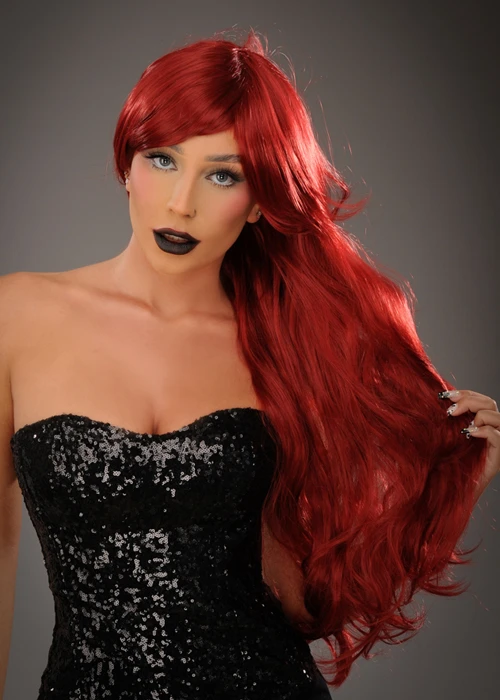 Womens Deluxe Halloween Long Burgundy Vampire Wig 4 Womens Deluxe Halloween Long Burgundy Vampire Wig - Image 2