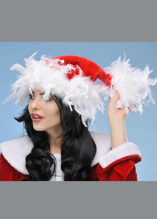 Womens Deluxe Christmas Feather Santa Hat 3 Womens Deluxe Christmas Feather Santa Hat