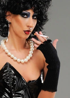 Rocky Horror Style Frank N Furter Black Fingerless Gloves