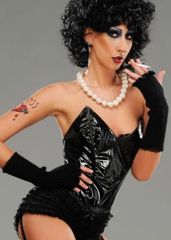 Rocky Horror Style Frank N Furter Black Fingerless Gloves -Halloween Fans Shop frank n furter fingerless gloves 03