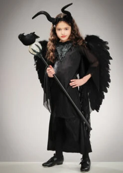 Childrens Deluxe Maleficent Style Costume With Wings -Halloween Fans Shop girls deluxe maleficent costume ST190 02