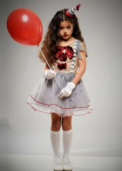 Girls Halloween Gothic Grey Clown Costume