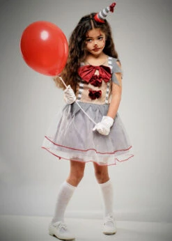Girls Halloween Gothic Grey Clown Costume -Halloween Fans Shop girls grey halloween clown costume 49825 02