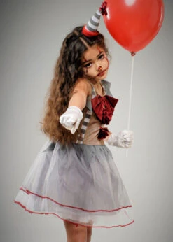Girls Halloween Gothic Grey Clown Costume -Halloween Fans Shop girls grey halloween clown costume 49825 03