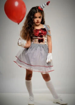 Girls Halloween Gothic Grey Clown Costume -Halloween Fans Shop girls grey halloween clown costume 49825 04