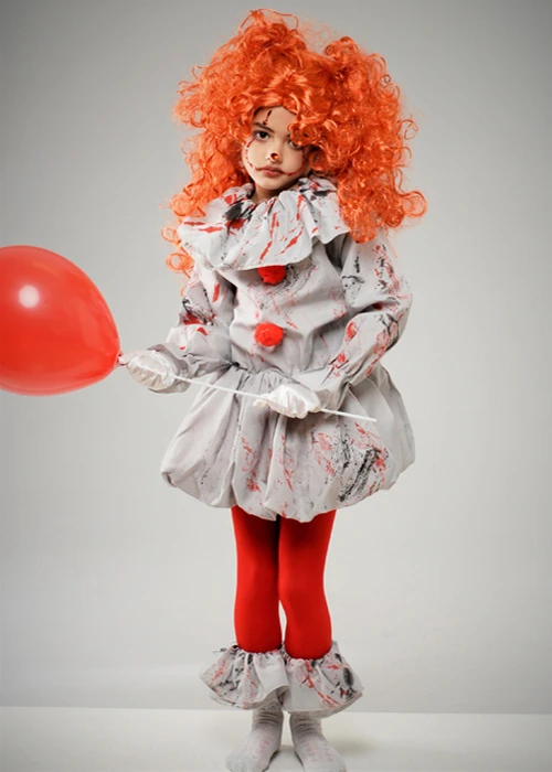 Girls New Pennywise Style Grey It Clown Costume 3 Girls New Pennywise Style Grey It Clown Costume