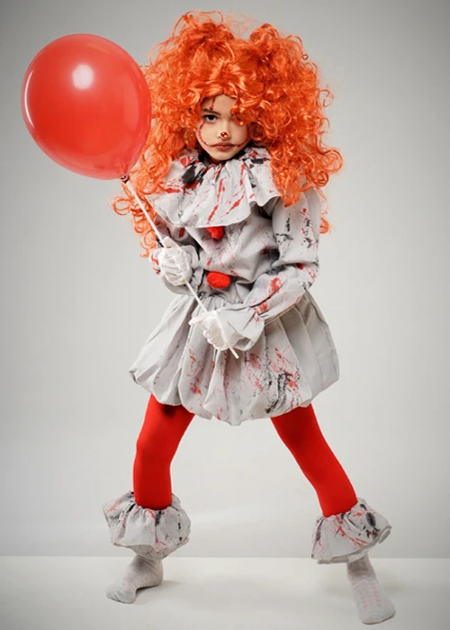 Girls New Pennywise Style Grey It Clown Costume 4 Girls New Pennywise Style Grey It Clown Costume - Image 2