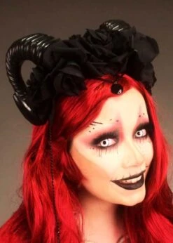 Womens Deluxe Voodoo Priestess Black Ram Horn Headpiece -Halloween Fans Shop gothic black ram fantasy headpiece 02