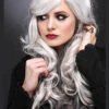 Womens Gothic Long Curly Grey Allure Wig -Halloween Fans Shop gothic grey curly halloween wig 2611