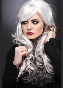 Womens Gothic Long Curly Grey Allure Wig
