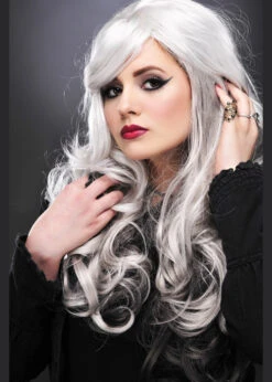 Womens Gothic Long Curly Grey Allure Wig -Halloween Fans Shop gothic grey curly halloween wig 2611 02