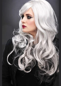 Womens Gothic Long Curly Grey Allure Wig -Halloween Fans Shop gothic grey curly halloween wig 2611 03