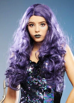 Womens Gothic Long Dark Purple Evil Mermaid Wig