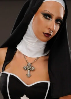 Gothic Nun Jewel Cross Halloween Necklace