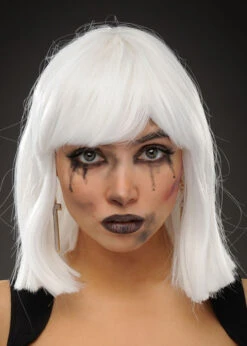 Womens Halloween Deluxe Gothic White Blunt Wig