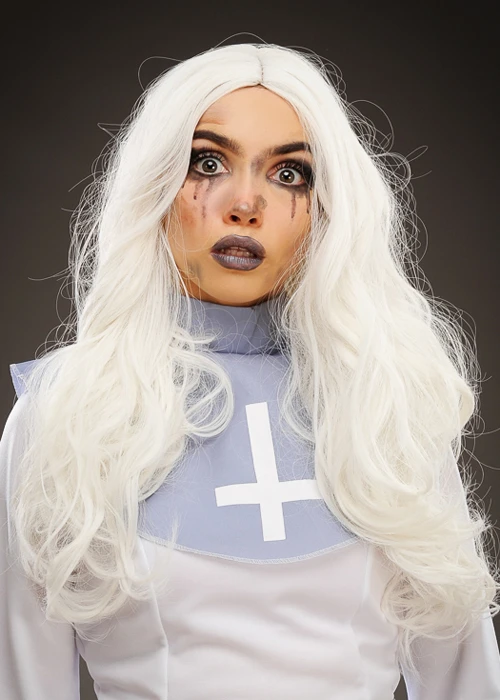 Womens Halloween Deluxe Long White Gothic Nun Wig 4 Womens Halloween Deluxe Long White Gothic Nun Wig - Image 2