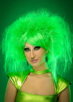 Womens Space Alien Green Backcombed Wig