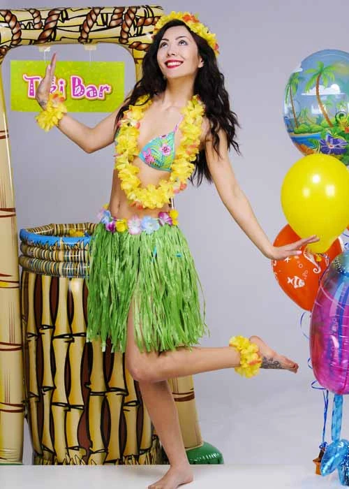 Womens Short Green Hula Grass Skirt 3 Womens Short Green Hula Grass Skirt