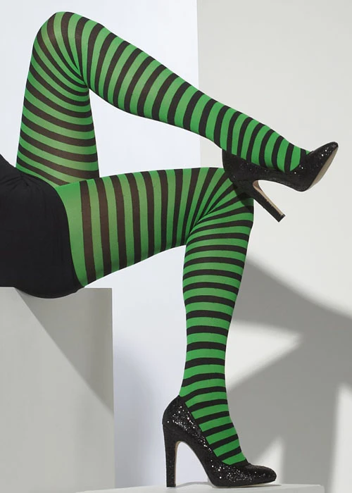 Adult Halloween Green Striped Tights 3 Adult Halloween Green Striped Tights