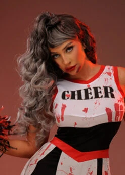 Womens Halloween Grey Zombie Cheerleader Wig