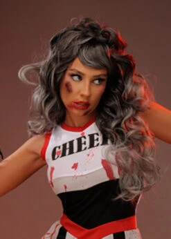 Womens Halloween Grey Zombie Cheerleader Wig -Halloween Fans Shop grey zombie cheerleader wig 03