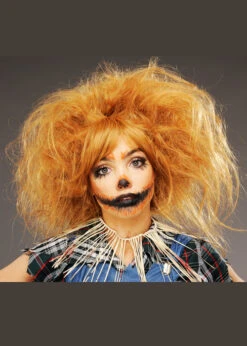 Womens Halloween Scarecrow Auburn Backcombed Wig