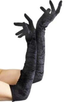 Ladies Gothic Long Black Velvet Gloves