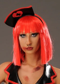 Womens Deluxe Halloween Gothic Nurse Red Wig