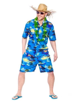 Adult Blue Palm Hawaiian Party Guy Costume