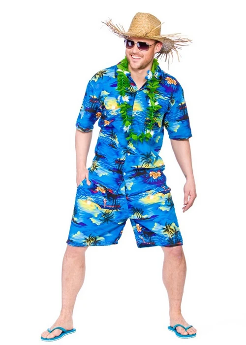Adult Blue Palm Hawaiian Party Guy Costume 3 Adult Blue Palm Hawaiian Party Guy Costume