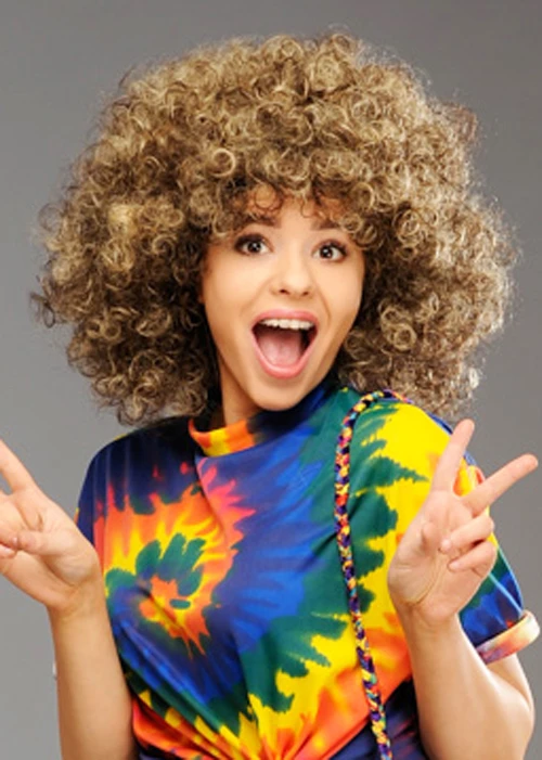 Womens Brown 1970s Hippy Girl Curly Afro Wig Wig 3 Womens Brown 1970s Hippy Girl Curly Afro Wig Wig