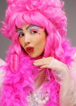 Pantomime Dame Bright Pink Feather Boa -Halloween Fans Shop hot pink panto dame feather boa 02