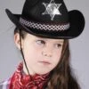 Childrens Size Black Sheriff Cowboy Hat 2 Childrens Size Black Sheriff Cowboy Hat -Halloween Fans Shop kids black cowboy hat 04110