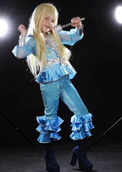 Kids 70s Blue Abba Girl Costume 7 Kids 70s Blue Abba Girl Costume -Halloween Fans Shop kids blue 70s abba costume 01