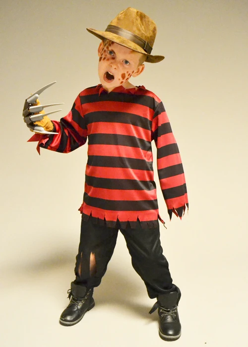 Childrens Size Red And Black Striped Freddy Costume 3 Childrens Size Red And Black Striped Freddy Costume