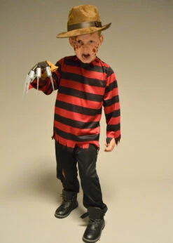 Childrens Size Red And Black Striped Freddy Costume 7 Childrens Size Red And Black Striped Freddy Costume -Halloween Fans Shop kids freddie krueger striped top 02
