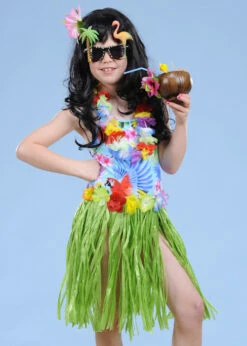 Kids Size Green Hawaiian Grass Skirt -Halloween Fans Shop kids green hula skirt 02