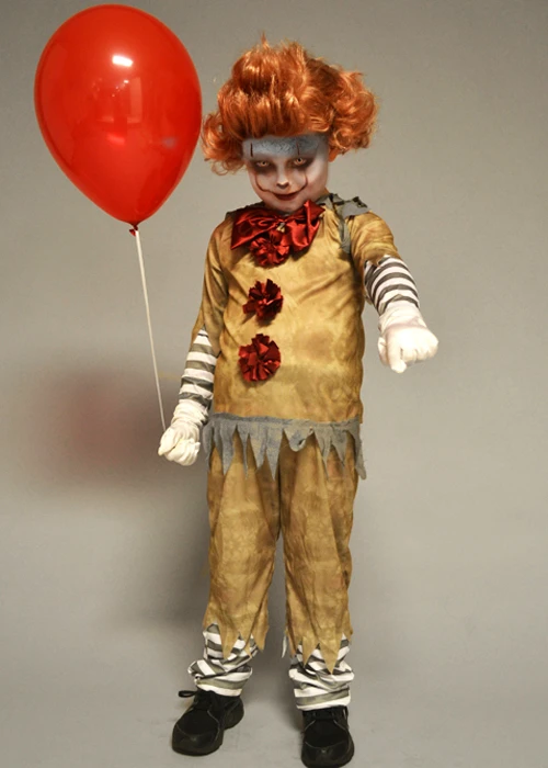 Childrens New Pennywise It Clown Style Costume With Wig 3 Childrens New Pennywise It Clown Style Costume With Wig